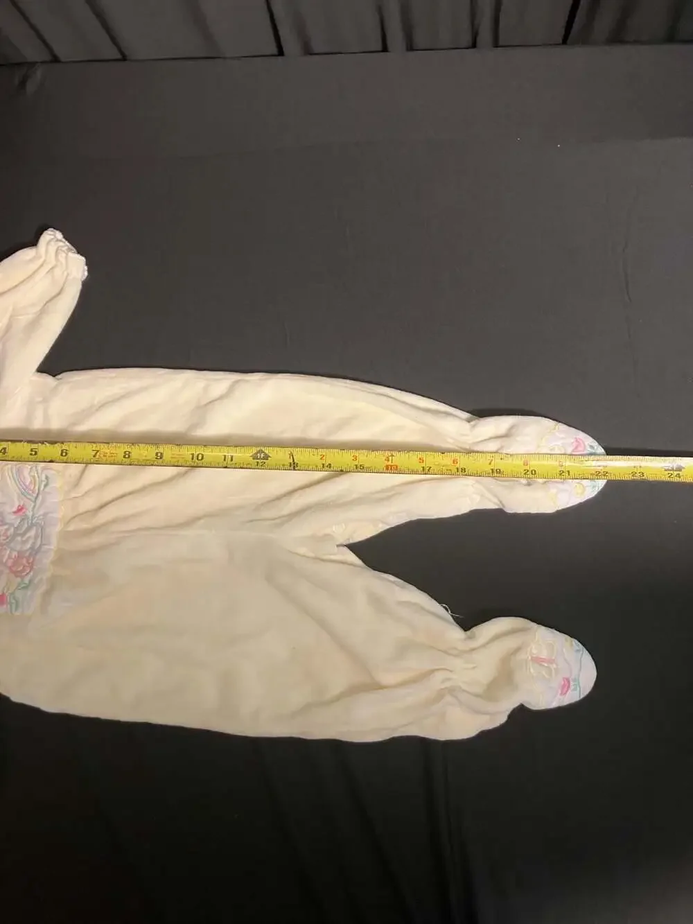 Vintage Yellow Velour Baby Footed Sleeper with Embroidered Easter Bunnies